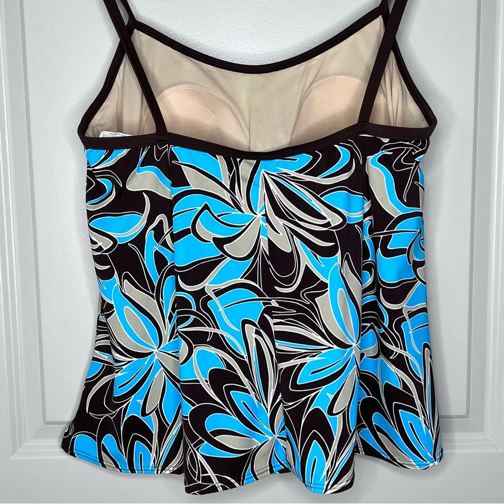 BALTEX Blue Brown Floral Tankini Swim Top Shelf Bra Beach Plus Size 1X - Picture 13 of 16
